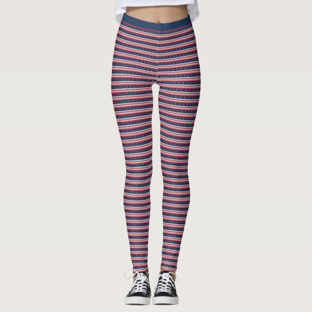 Red White Blue Stars Stripes Pattern Fitness Leggings (Front)