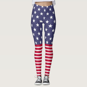 Red White Blue Stars Stripes USA flag cool fun Leggings