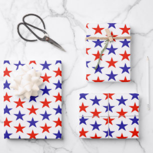 Red White Blue Stars  Wrapping Paper Sheet