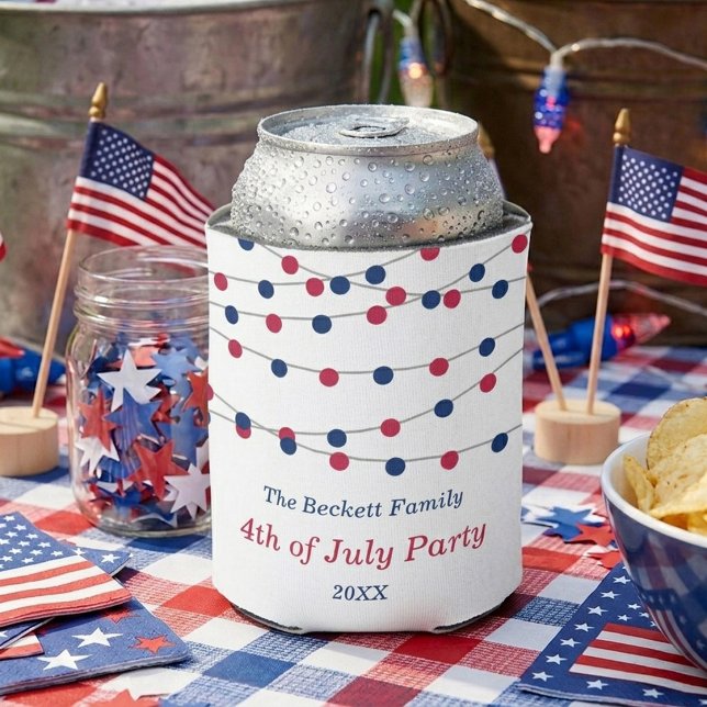 Red, White & Blue String Lights 4th Of July Party Can Cooler (Creator Uploaded)