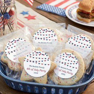 Red, White & Blue String Lights 4th Of July Party Classic Round Sticker