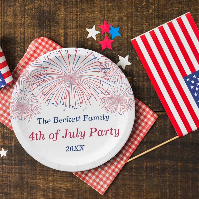 Red, White & Blue String Lights 4th Of July Party Paper Plate (Creator Uploaded)