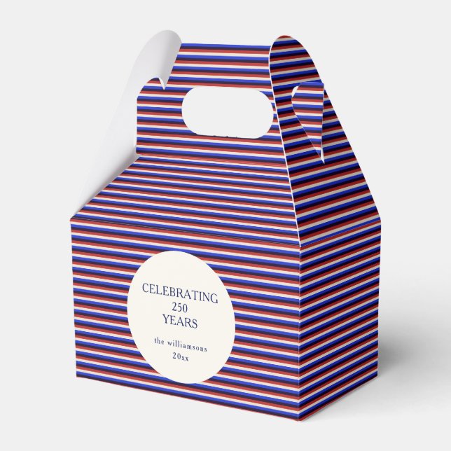 Red White Blue Stripe 250th Independence Day Name Favour Box (Front Side)