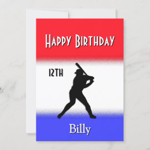 Red White Blue Stripe Baseball Birthday Party Invitation
