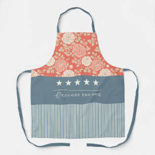 Red White Blue Stripe Block Print Stars Apron