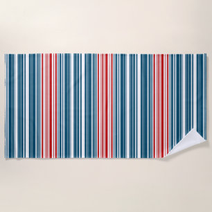 Red White Blue Striped Pattern Beach Towel