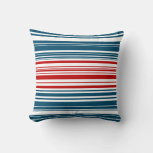 Red White Blue Striped Pattern Cushion