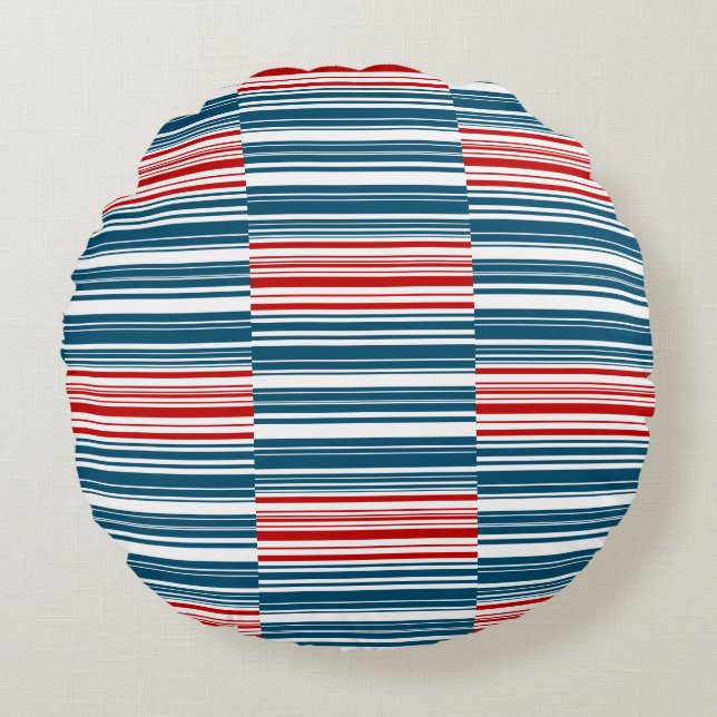 Red White Blue Striped Pattern Round Cushion (Front)