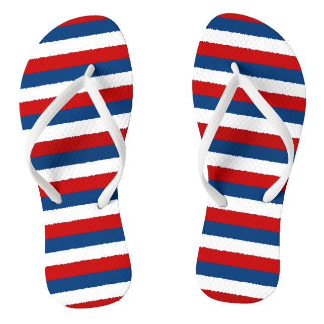 Red White Blue Striped Pattern Thongs (Footbed)