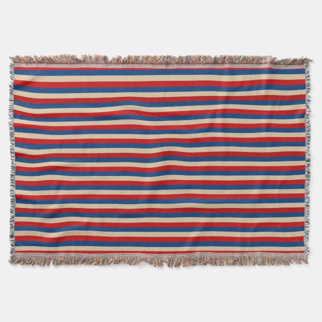 Red White Blue Striped Pattern Throw Blanket (Front)