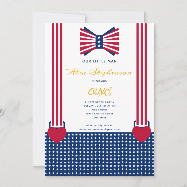 Red White Blue Stripes 4th July Baby 1st Birthday Invitation (Front)