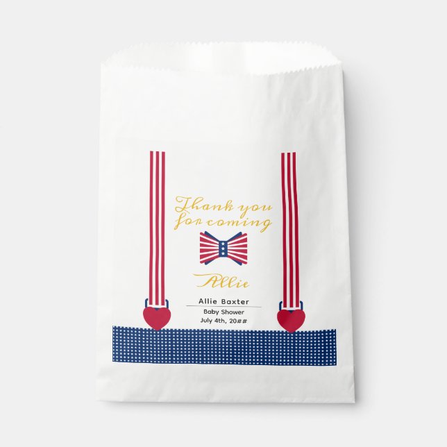 Red White & Blue Stripes 4th Of July Baby Shower Favour Bag (Front)