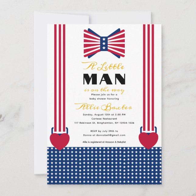 Red White & Blue Stripes 4th Of July Baby Shower Invitation (Front)