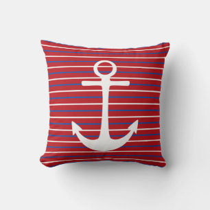 Red White Blue Stripes Anchor Throw Pillows