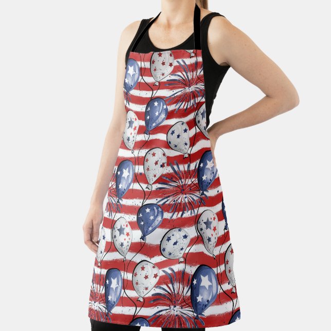 RED WHITE BLUE STRIPES & BALLOONS APRON (Insitu)