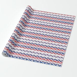 Red White & Blue Stripes Chevron Pattern Wrapping Paper