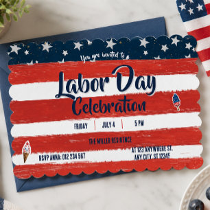 Red, White & Blue Stripes Labour day Party Invitation