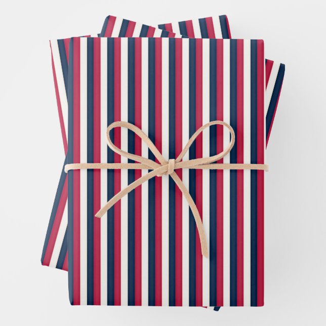 Red White & Blue Stripes Wrapping Paper Sheet (In situ)