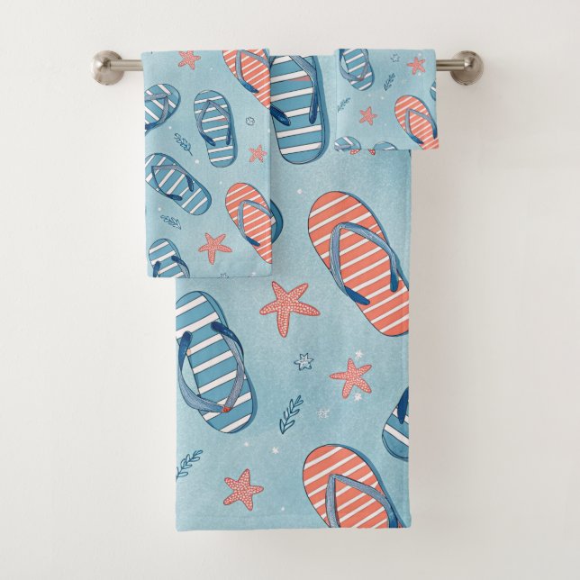 RED WHITE BLUE SUMMER FLIP FLOPS BATH TOWEL SET (Insitu)