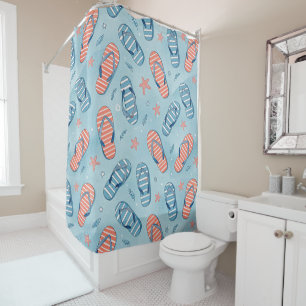 RED WHITE BLUE SUMMER FLIP FLOPS SHOWER CURTAIN