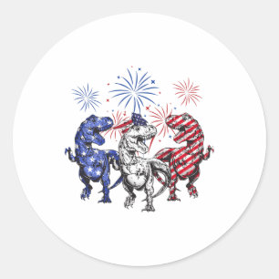 Red White Blue T Rex Dinosaur Firework 4th Of July Classic Round Sticker