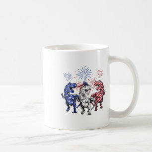 Red White Blue T Rex Dinosaur Firework 4th Of July Coffee Mug