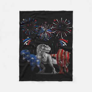 Red White Blue T Rex Dinosaur Firework 4th Of July Fleece Blanket