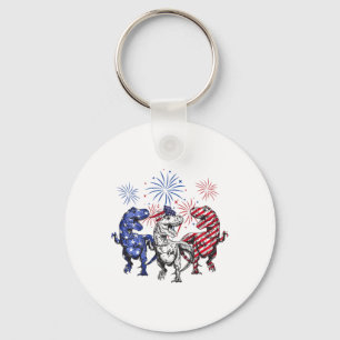 Red White Blue T Rex Dinosaur Firework 4th Of July Key Ring