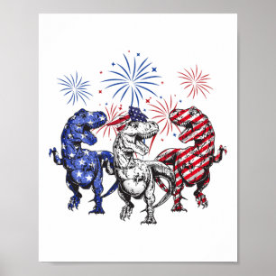 Red White Blue T Rex Dinosaur Firework 4th Of July Poster