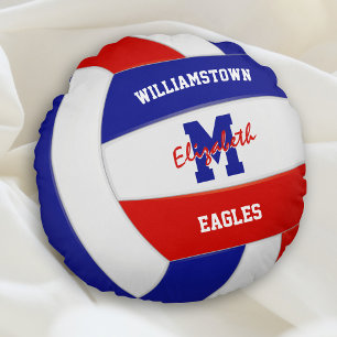 red white blue team colours girls volleyball round cushion