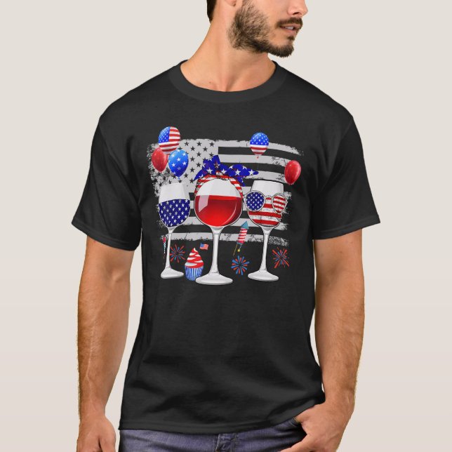 Red White Blue Three Wine Glasses American Flag 4t T-Shirt (Front)