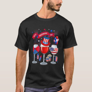 Red White Blue Three Wine Glasses American Flag 4t T-Shirt
