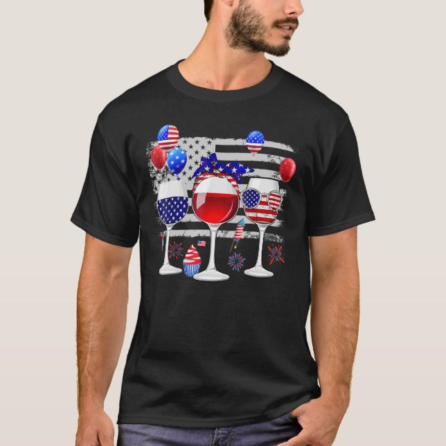 Red White Blue Three Wine Glasses American Flag 4t T-Shirt (Front)