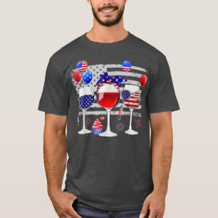 Red White Blue Three Wine Glasses American Flag 4t T-Shirt
