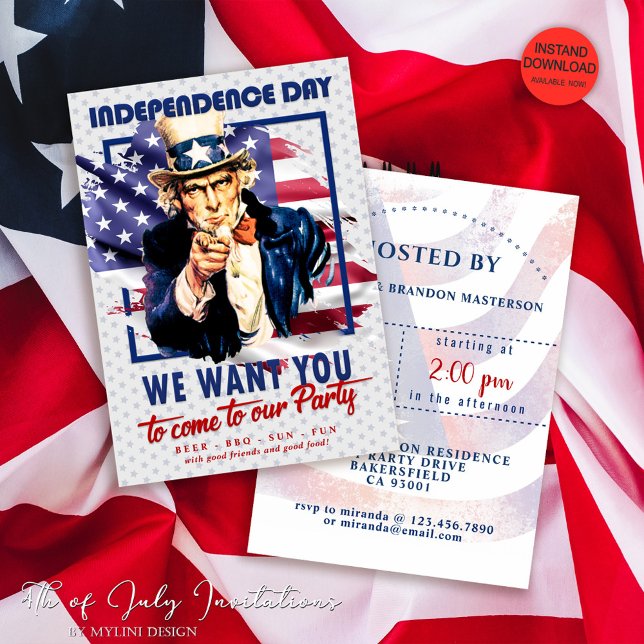 Red, White, Blue Uncle Sam 4th Of July Invitation (Creator Uploaded)