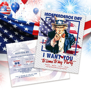 Red, White, Blue Uncle Sam 4th Of July Invitation Postcard