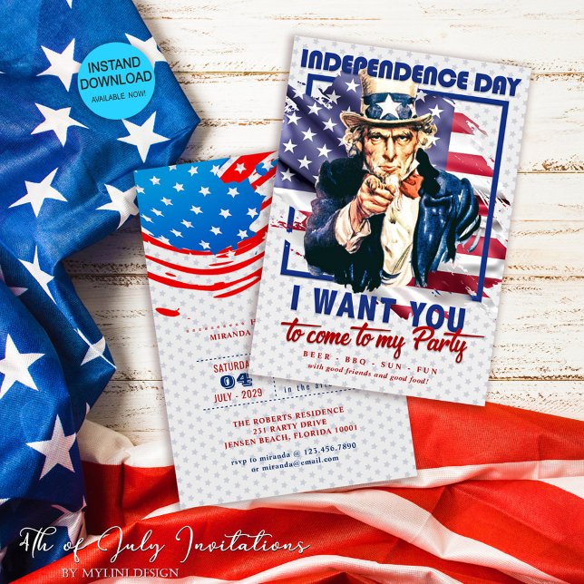 Red, White & Blue Uncle Sam 4th Of July Party Invitation (Creator Uploaded)
