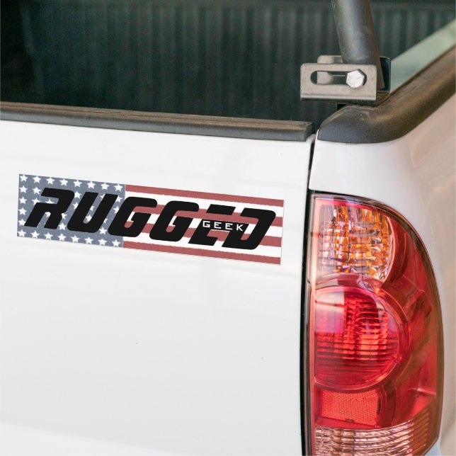 red white blue US Flag RUGGED GEEK Tech Nerd Bumper Sticker (On Truck)