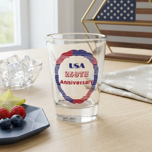 Red White Blue USA 250th Anniversary Wreath 4 July Shot Glass
