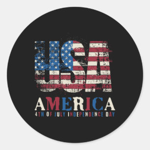 Red White Blue Usa America 4th Of July Patriotic  Classic Round Sticker