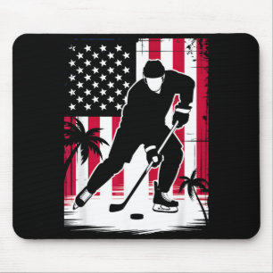 Red White Blue Usa Flag Ice Hockey Player 4th Of Mouse Pad