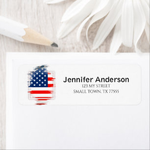 Red White Blue USA Flag July 4th Label Return Address Label