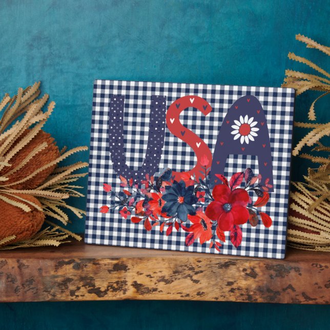 Red White & Blue USA Patriotic Bouquet  Plaque (Side)