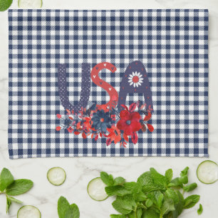 Red White & Blue USA Patriotic Bouquet  Tea Towel