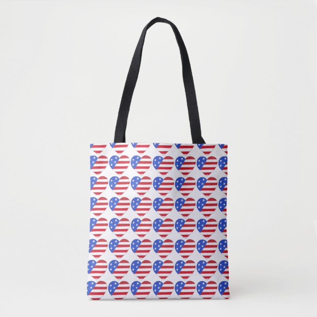 Red White Blue USA Patriotic Flag Heart Tote (Front)