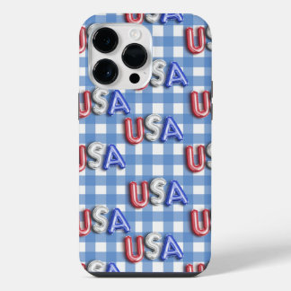 RED WHITE BLUE USA WITH BLUE & WHITE PLAID iPhone 14 PRO MAX CASE