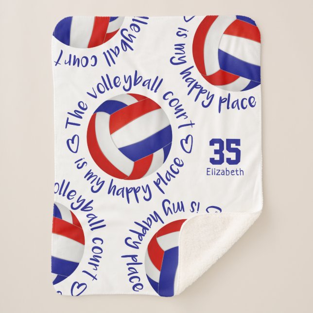 red white blue volleyball court happy place sherpa blanket (Front)