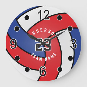 Red, White & Blue Volleyball Style with DIY Text Large Clock