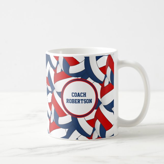 red white blue volleyball team colours coach gift coffee mug (Right)