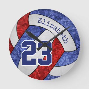 red white blue volleyball team colours girls sport round clock